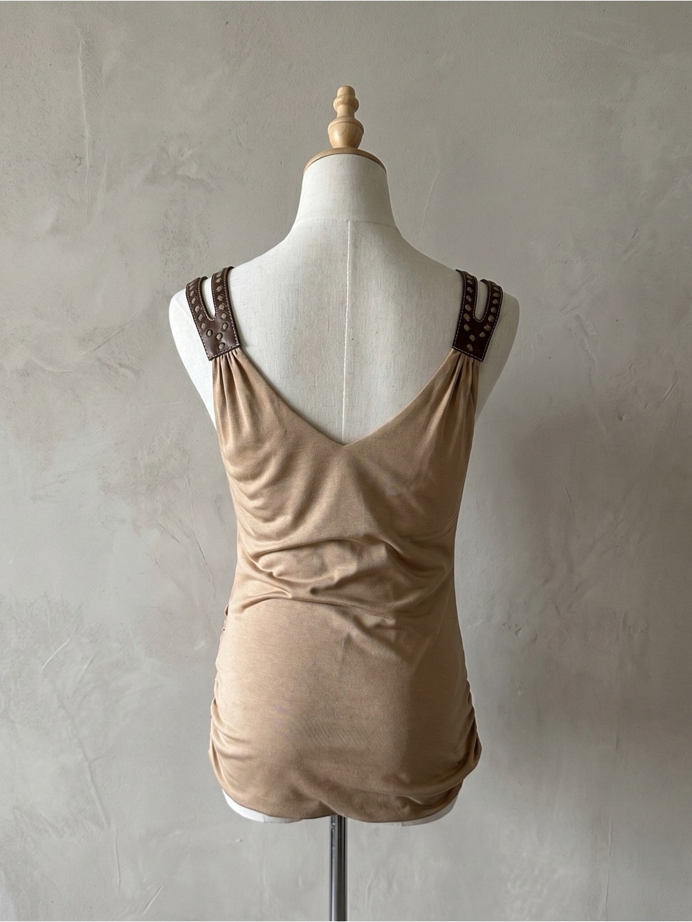 NWOT Ralph Lauren Blue Label Knit Wrap Tank with Leather Straps Dune | M - Picture 3 of 4